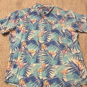 Izod Men's Blue and Teal Tropical Shirt